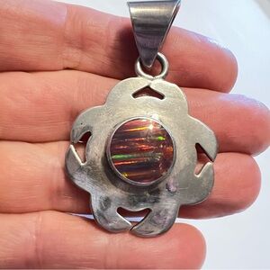 Sterling Silver Fire Opal Pendant 925 Mexico Statement Southwest Artisan